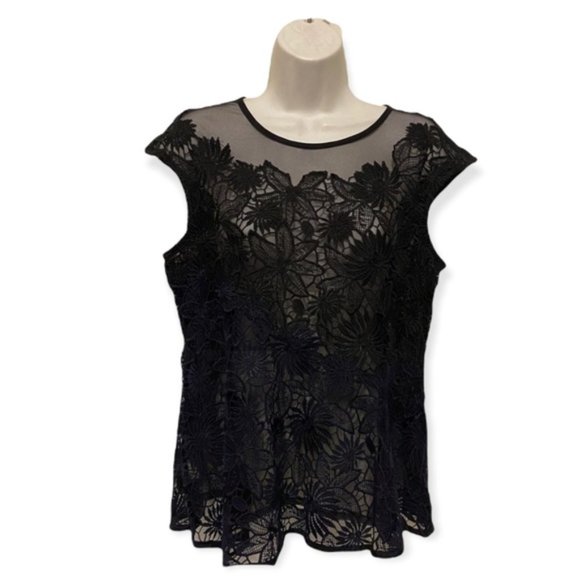 Anthropologie Deletta Garden Guise lace Floral Asymmetrical Blouse Medium - Picture 8 of 12